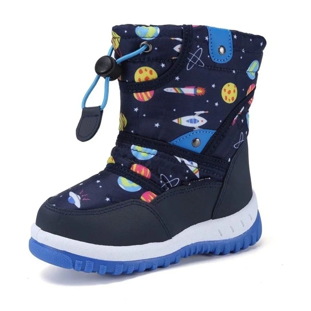 Boys Winter Snow Boots Faux Fur Lined Warm Mid Calf Outdoor Ski Boots
